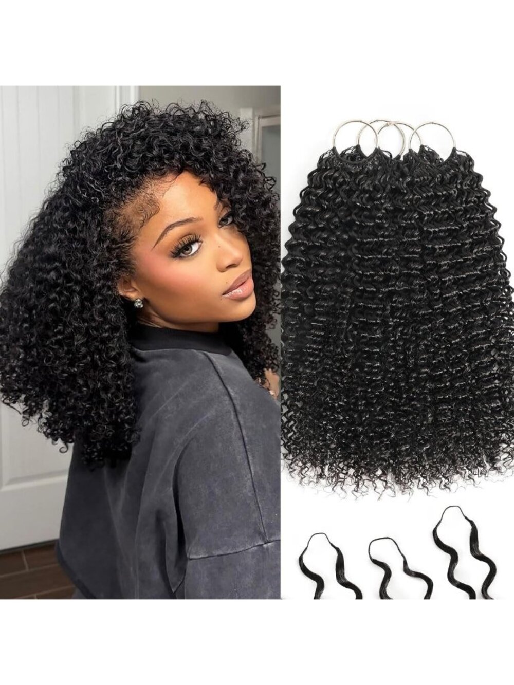 Miracle Knots Feather Crochet Human Hair Jerry Curly #1B